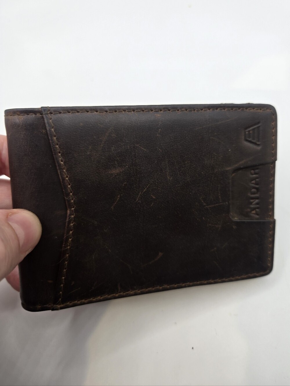 Andar Apollo Bifold Wallet Saddle Brown Money clip and Pull Tab ID window oiled